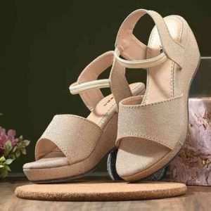 Women Beige Glitter Wedge Sandals