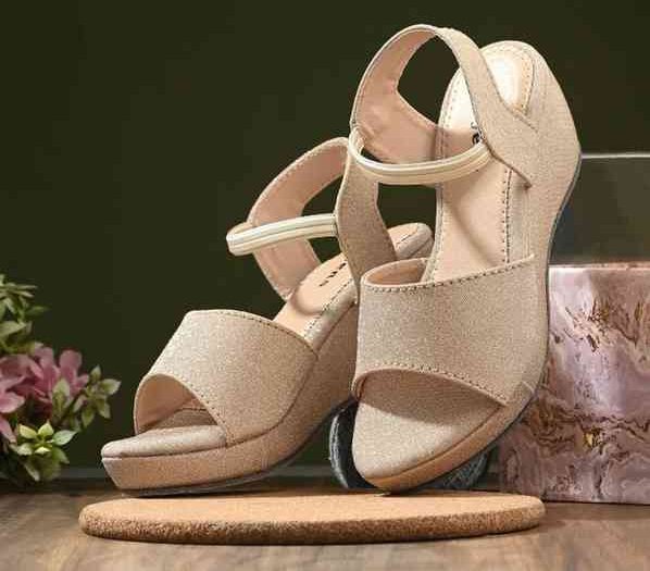 Women Beige Glitter Wedge Sandals