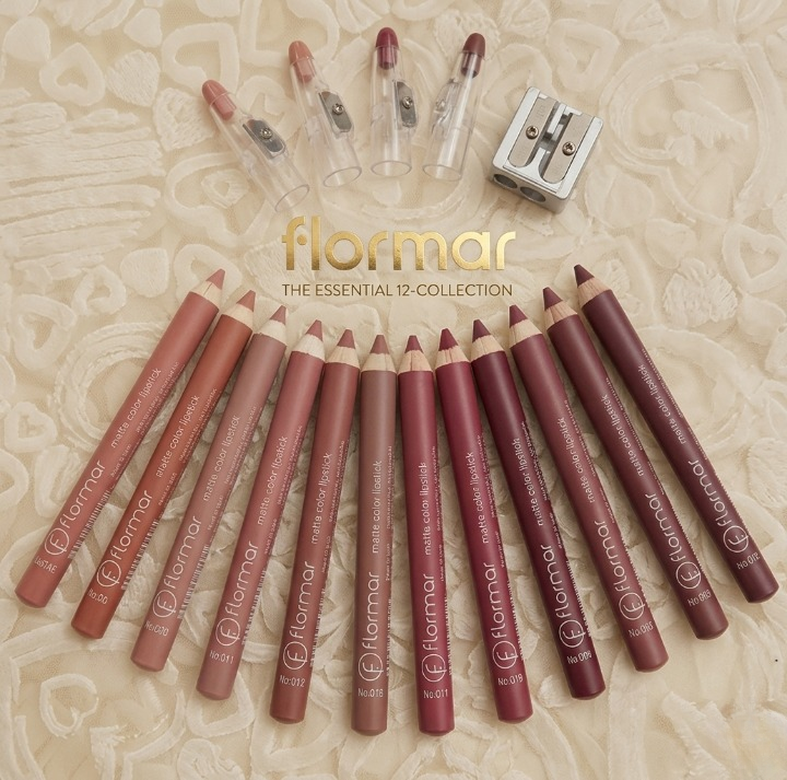 Flormar 12-Piece Matte Color Lipstick & Lipliner Pencil Set – Waterproof, Long-Lasting Nude & Rosy Shades with Sharpener Caps
