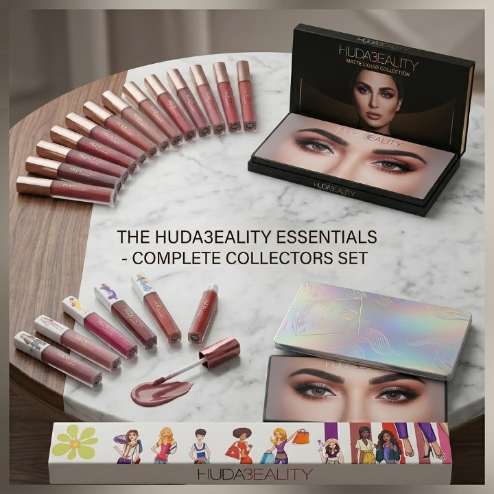 Huda Beauty Essentials Matte Liquid Lipstick Collection – Complete 12-Piece Collector’s Set for Long-Lasting, Velvety Lips
