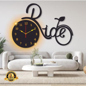Premium 3D "Ride" Bicycle Backlit Wall Clock – Large 35x20 Inch Modern Laser-Cut Decorative Timepiece with LED Ambient Glow