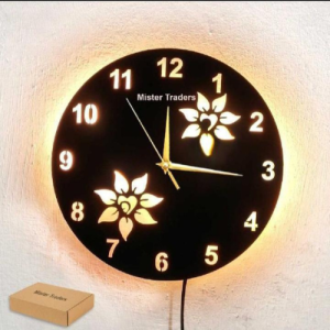 Premium 3D Floral Backlit Wall Clock – Modern 12-Inch LED Glowing Timepiece with Accurate Quartz Movement