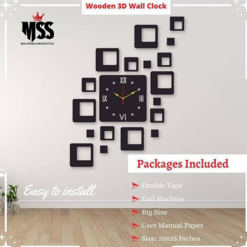 Premium 3D Geometric Wooden Wall Clock – Large 20x25 Inch Modern Abstract DIY Wall Art for Living Room & Office Decor