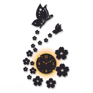Premium 3D Butterfly & Floral Backlit Wall Clock