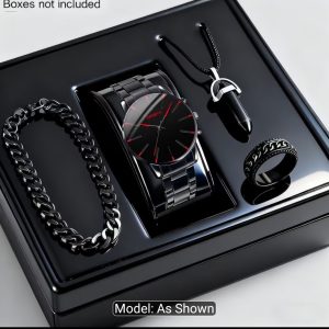 4pcs Fashion Men's Round Quartz Watch Set