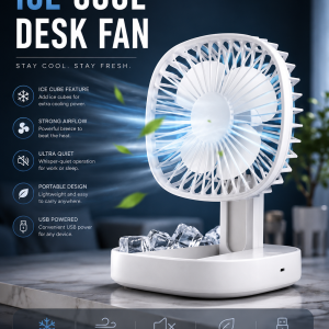 Portable White Ice Cube Cooling Desk Fan | Mini USB Air Cooler Fan